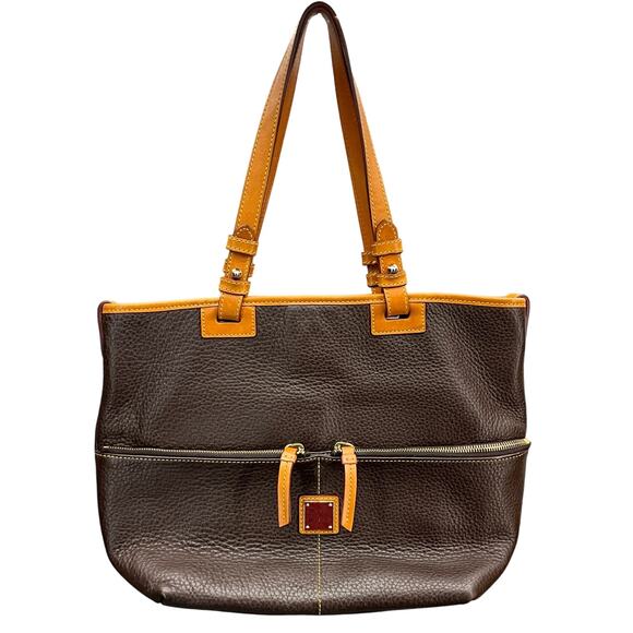 Dooney & Bourke Handbags - DOONEY BOURKE Large Tote Shoulder Bag Dark Brown Grain Pebbled Leather Purse